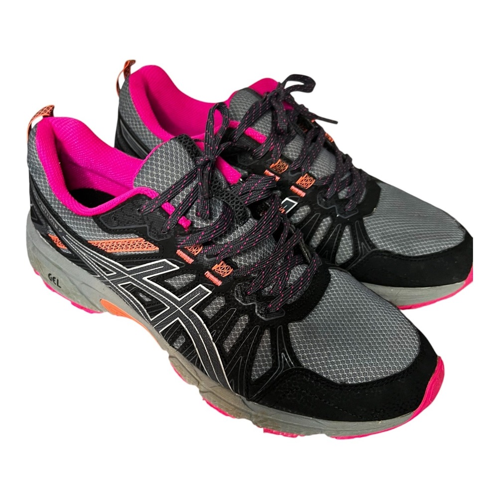 ASICS Gel-Venture 7 Womens 11 Wide Running Shoes Black Grey Pink 1012A477